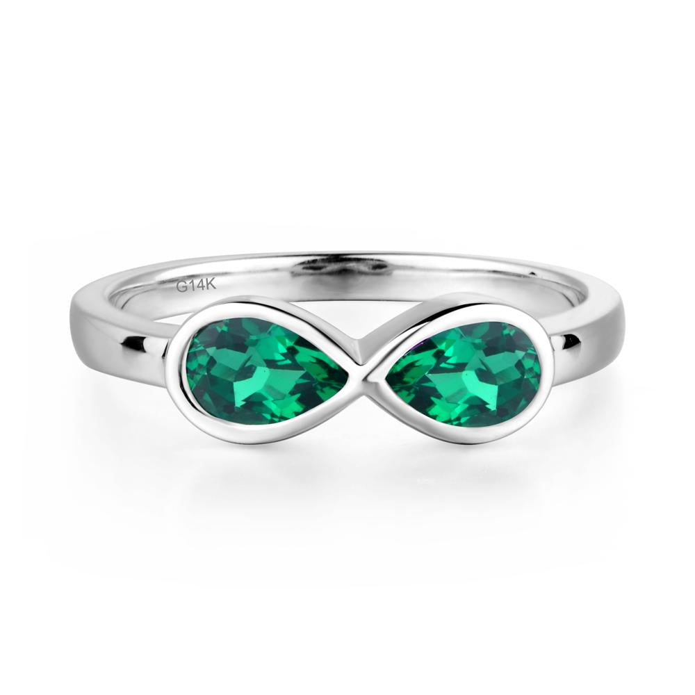 Pear Shaped 2 Stone Lab Created Emerald Infinity Ring - LUO Jewelry #metal_14k white gold