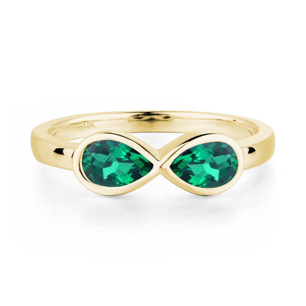 Pear Shaped 2 Stone Lab Created Emerald Infinity Ring - LUO Jewelry #metal_18k yellow gold