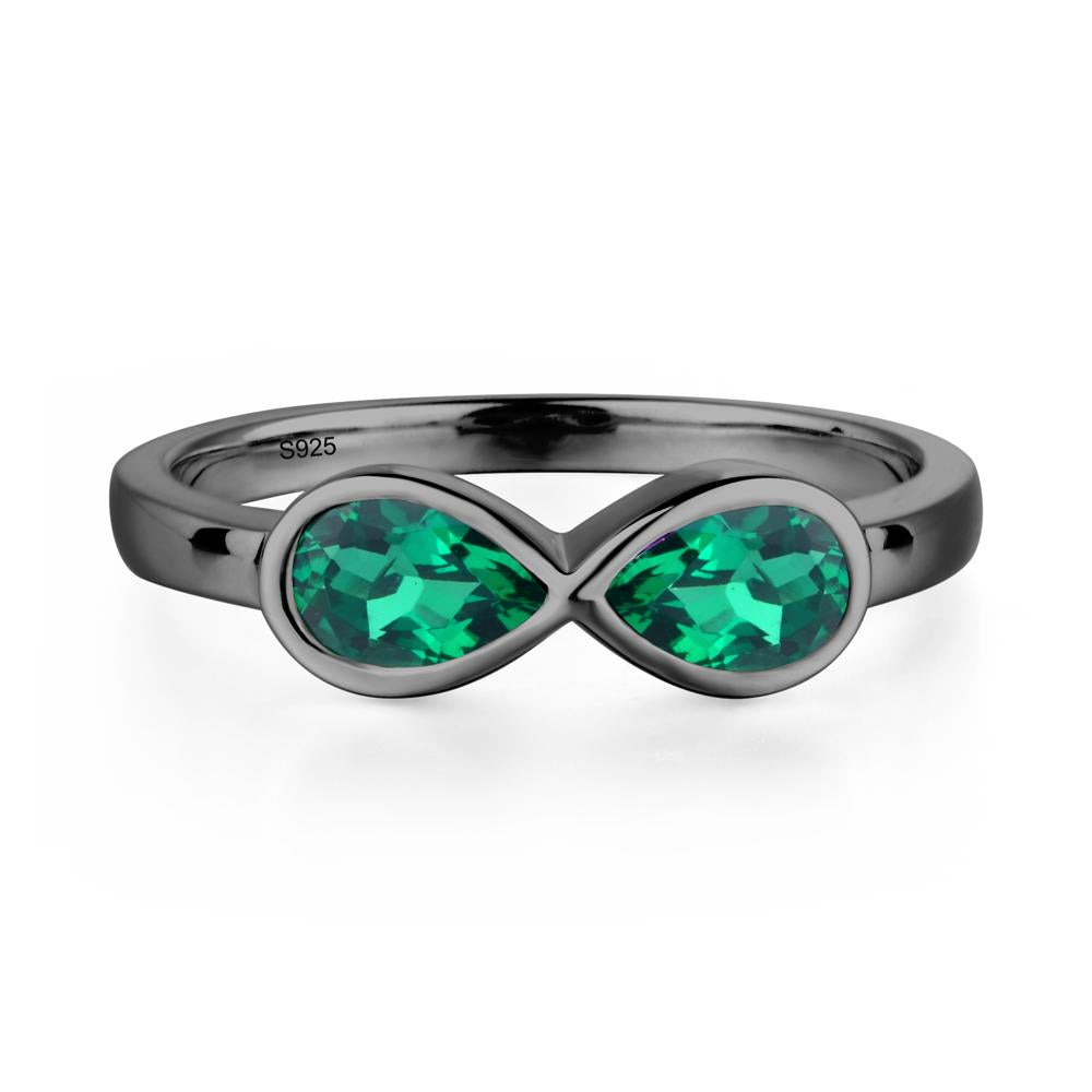Pear Shaped 2 Stone Lab Created Emerald Infinity Ring - LUO Jewelry #metal_black finish sterling silver