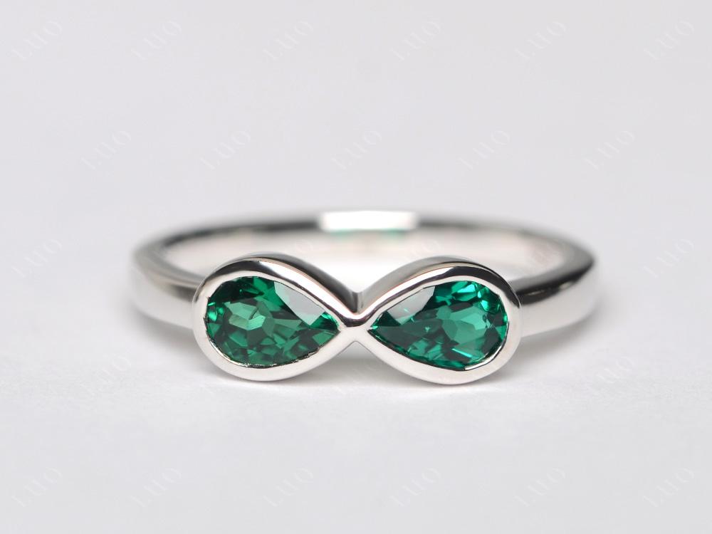 Pear Shaped 2 Stone Lab Created Emerald Infinity Ring - LUO Jewelry