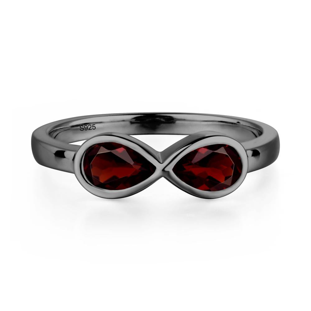 Pear Shaped 2 Stone Garnet Infinity Ring - LUO Jewelry #metal_black finish sterling silver