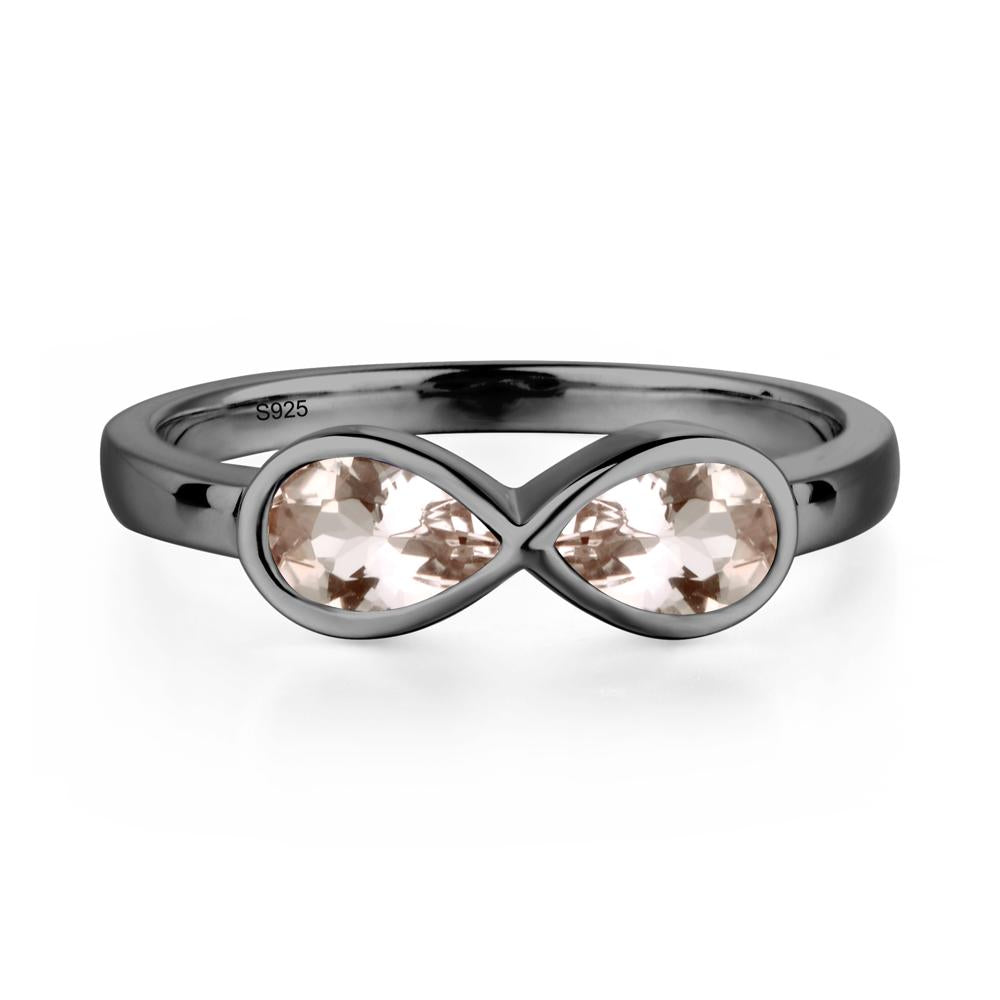Pear Shaped 2 Stone Morganite Infinity Ring - LUO Jewelry #metal_black finish sterling silver