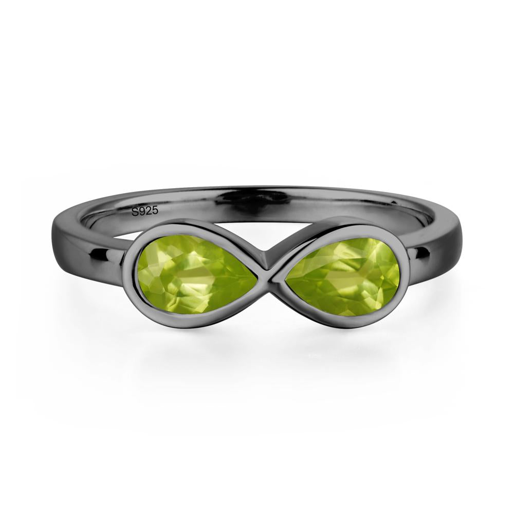 Pear Shaped 2 Stone Peridot Infinity Ring - LUO Jewelry #metal_black finish sterling silver