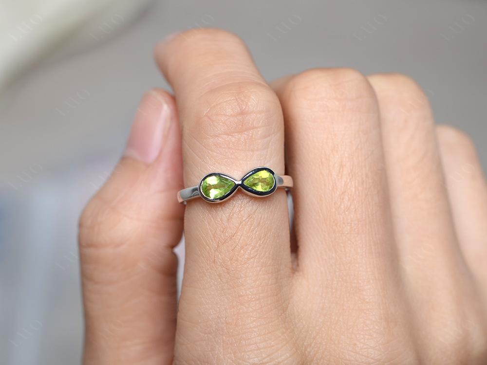 Pear Shaped 2 Stone Peridot Infinity Ring - LUO Jewelry