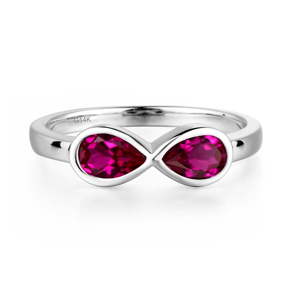 Pear Shaped 2 Stone Lab Ruby Infinity Ring - LUO Jewelry #metal_14k white gold