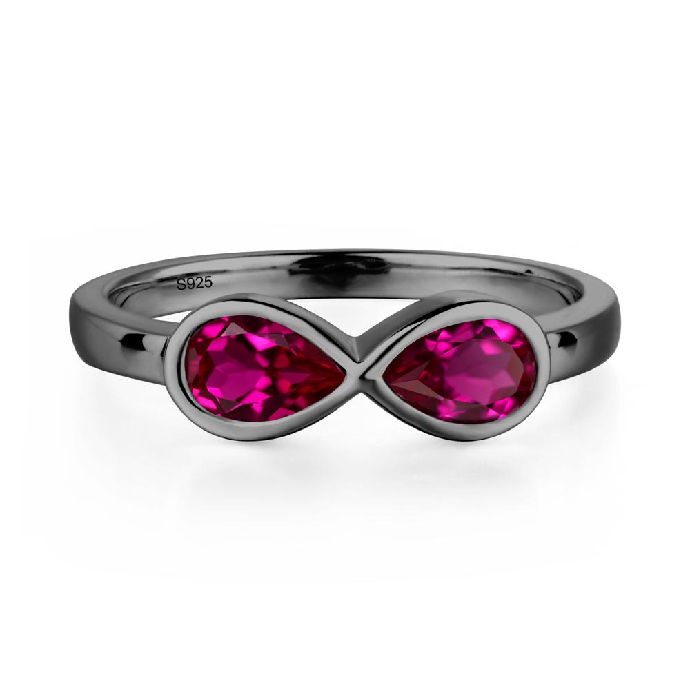 Pear Shaped 2 Stone Lab Ruby Infinity Ring - LUO Jewelry #metal_black finish sterling silver