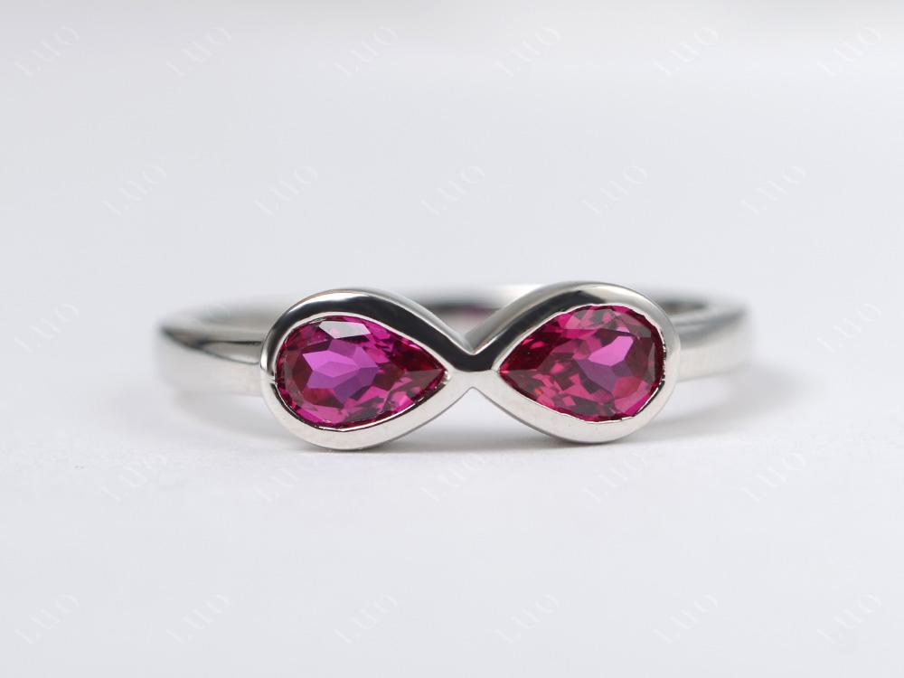 Pear Shaped 2 Stone Lab Ruby Infinity Ring - LUO Jewelry