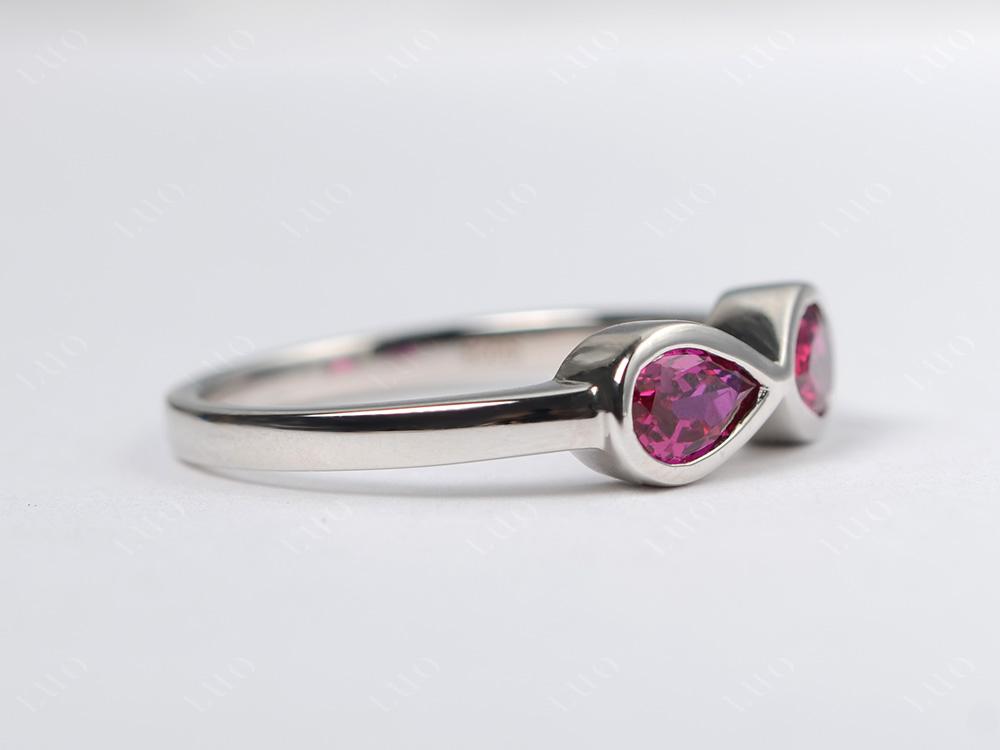 Pear Shaped 2 Stone Lab Ruby Infinity Ring - LUO Jewelry