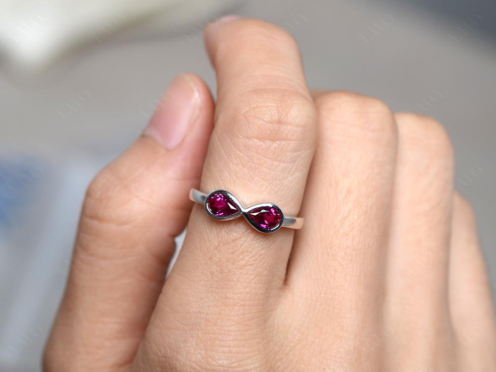 Pear Shaped 2 Stone Lab Ruby Infinity Ring - LUO Jewelry