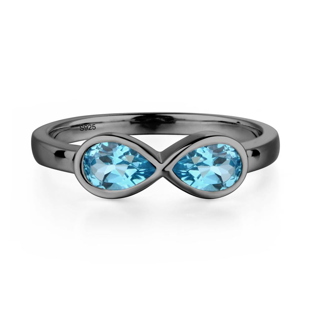 Pear Shaped 2 Stone Swiss Blue Topaz Infinity Ring - LUO Jewelry #metal_black finish sterling silver