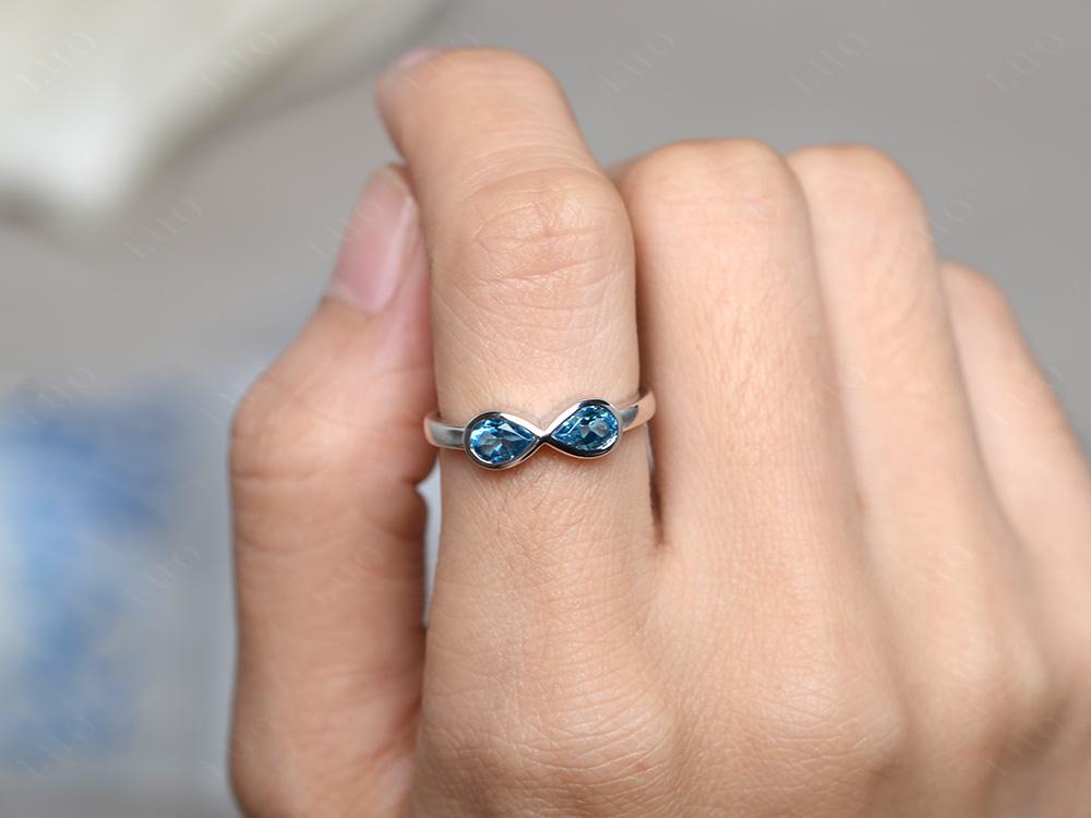 Pear Shaped 2 Stone Swiss Blue Topaz Infinity Ring - LUO Jewelry