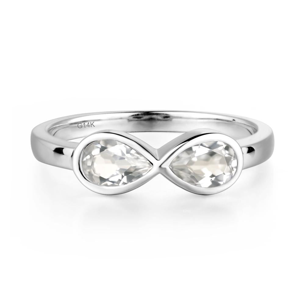 Pear Shaped 2 Stone White Topaz Infinity Ring - LUO Jewelry #metal_14k white gold