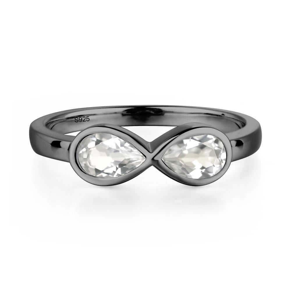 Pear Shaped 2 Stone White Topaz Infinity Ring - LUO Jewelry #metal_black finish sterling silver