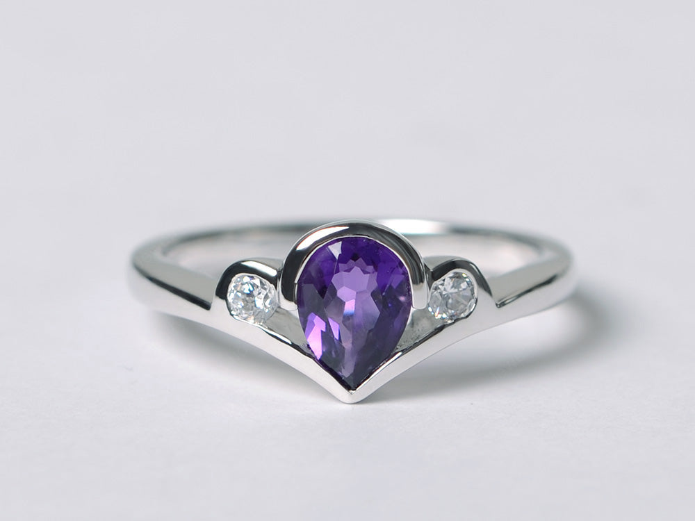 Dainty Pear Shaped Amethyst Engagement Ring - LUO Jewelry