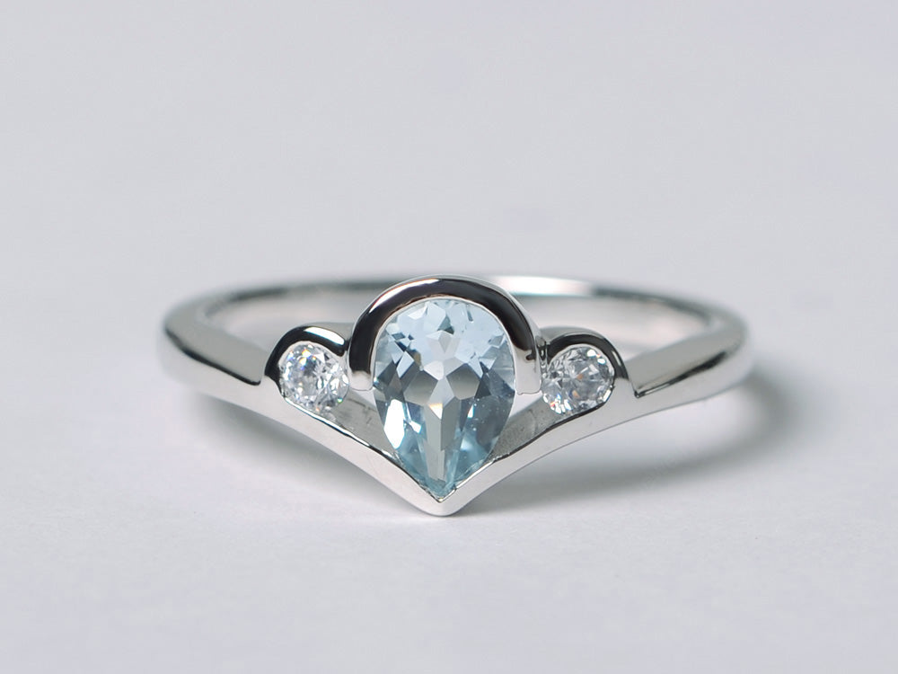 Dainty Pear Shaped Aquamarine Engagement Ring - LUO Jewelry