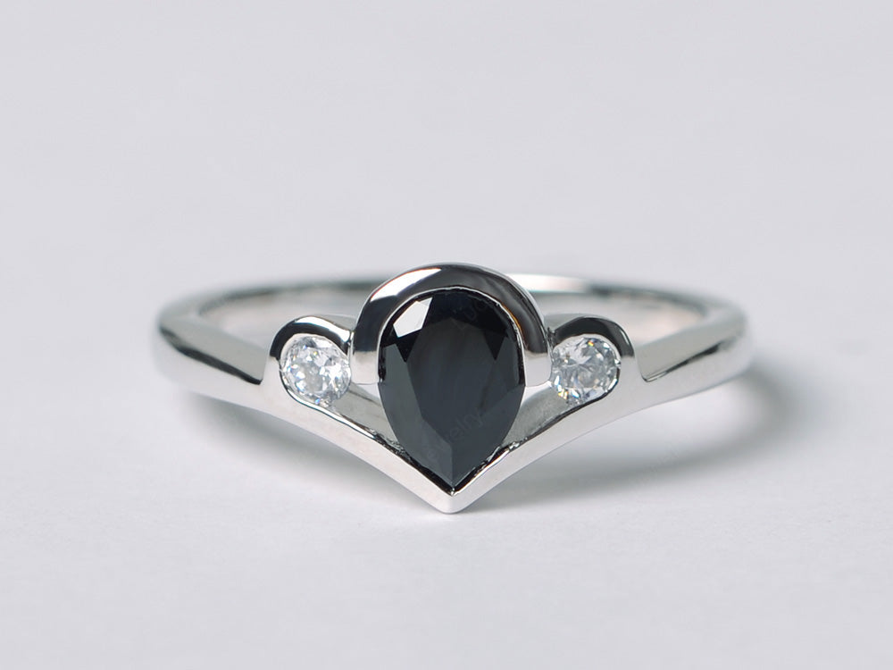 Dainty Pear Shaped Black Spinel Engagement Ring - LUO Jewelry