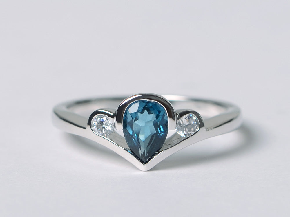 Dainty Pear Shaped London Blue Topaz Engagement Ring - LUO Jewelry