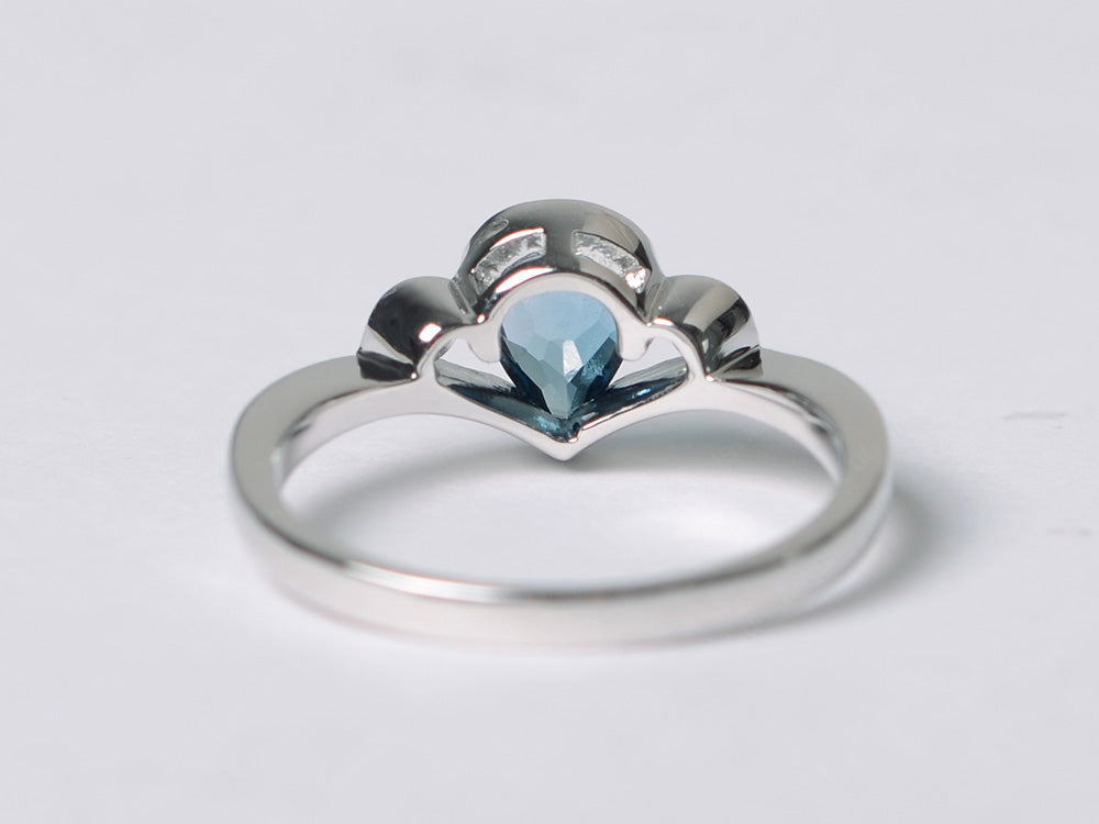Dainty Pear Shaped London Blue Topaz Engagement Ring - LUO Jewelry