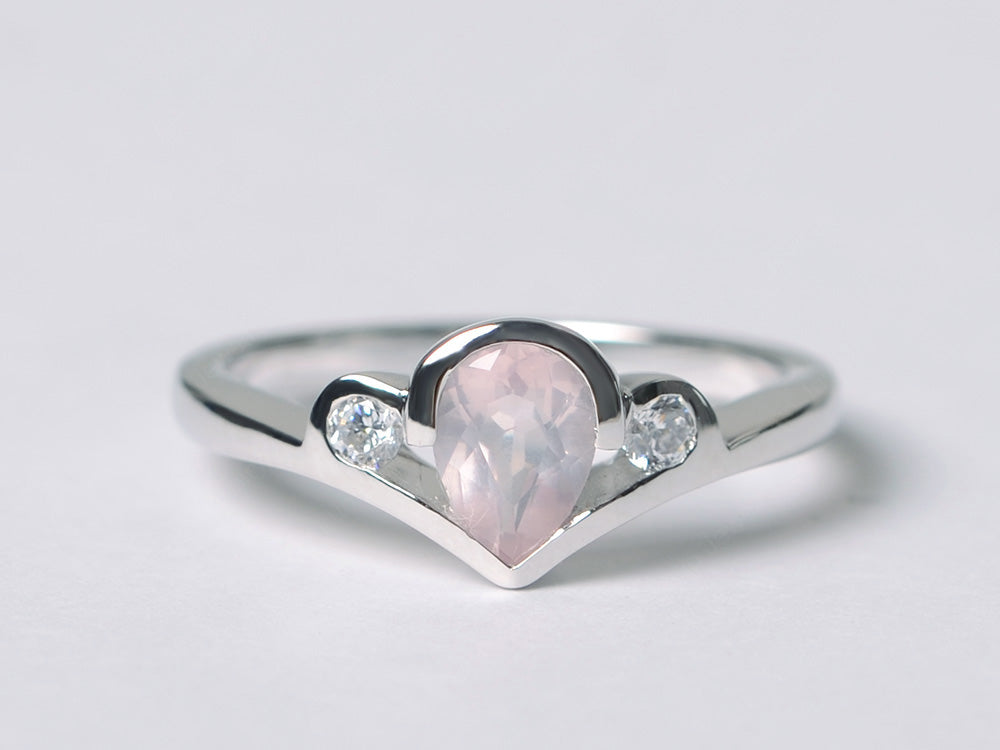 Dainty Pear Shaped Rose Quartz Engagement Ring - LUO Jewelry