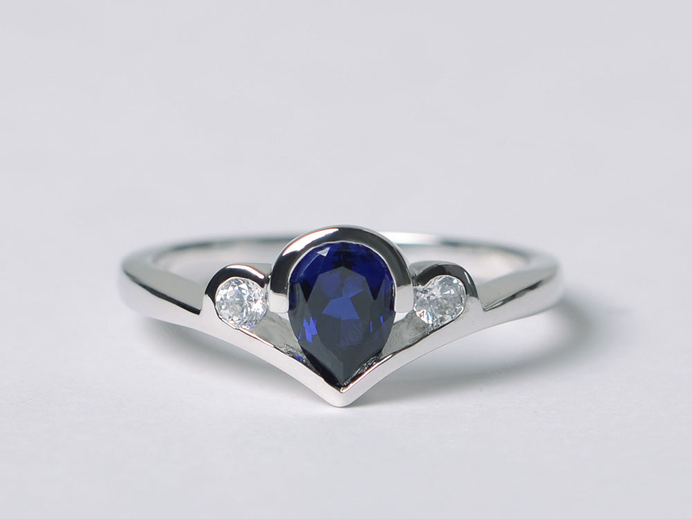 Dainty Pear Shaped Lab Sapphire Engagement Ring - LUO Jewelry