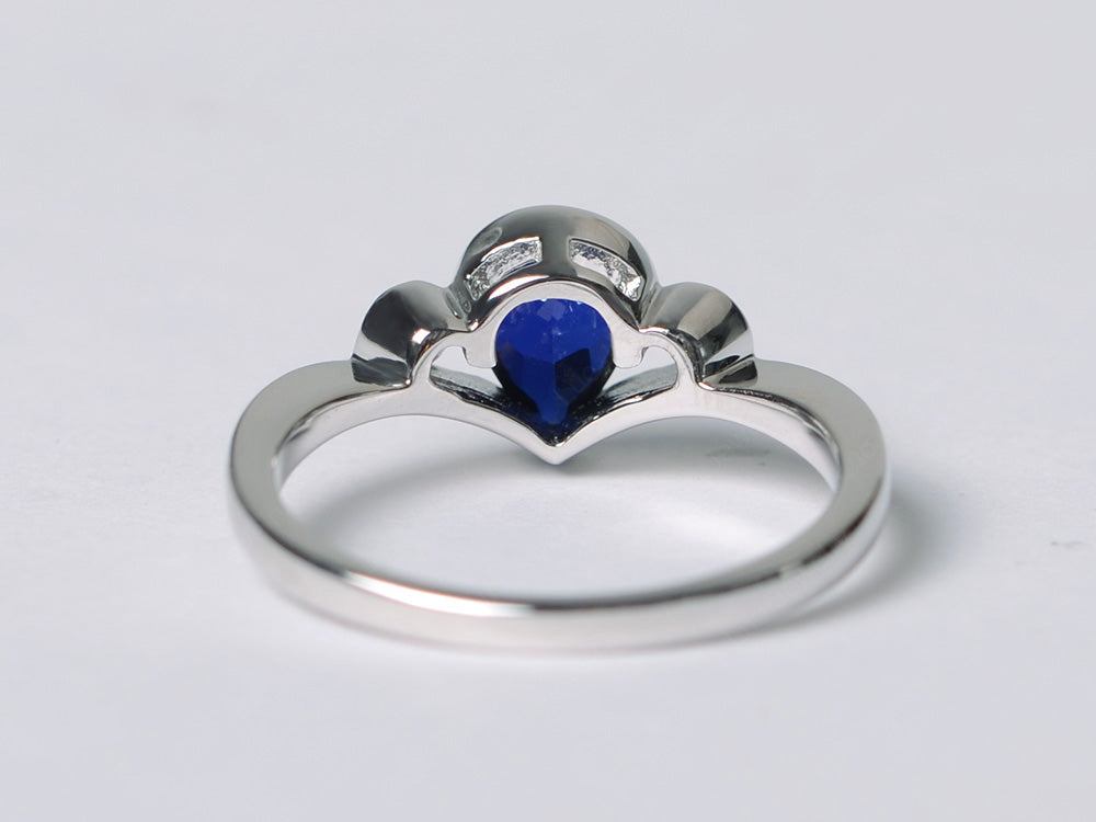 Dainty Pear Shaped Lab Sapphire Engagement Ring - LUO Jewelry