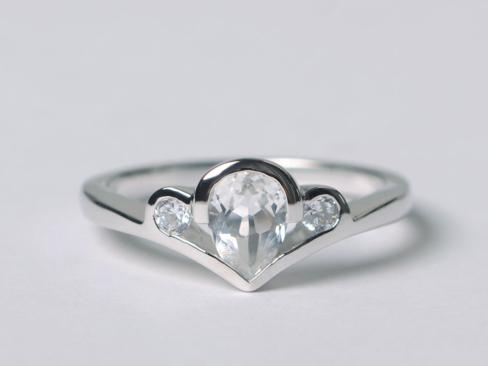 Dainty Pear Shaped White Topaz Engagement Ring - LUO Jewelry