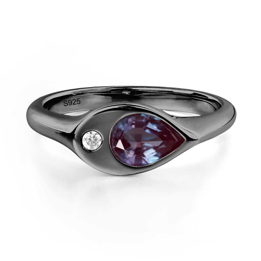 Alexandrite East West Pear Engagement Ring - LUO Jewelry #metal_black finish sterling silver