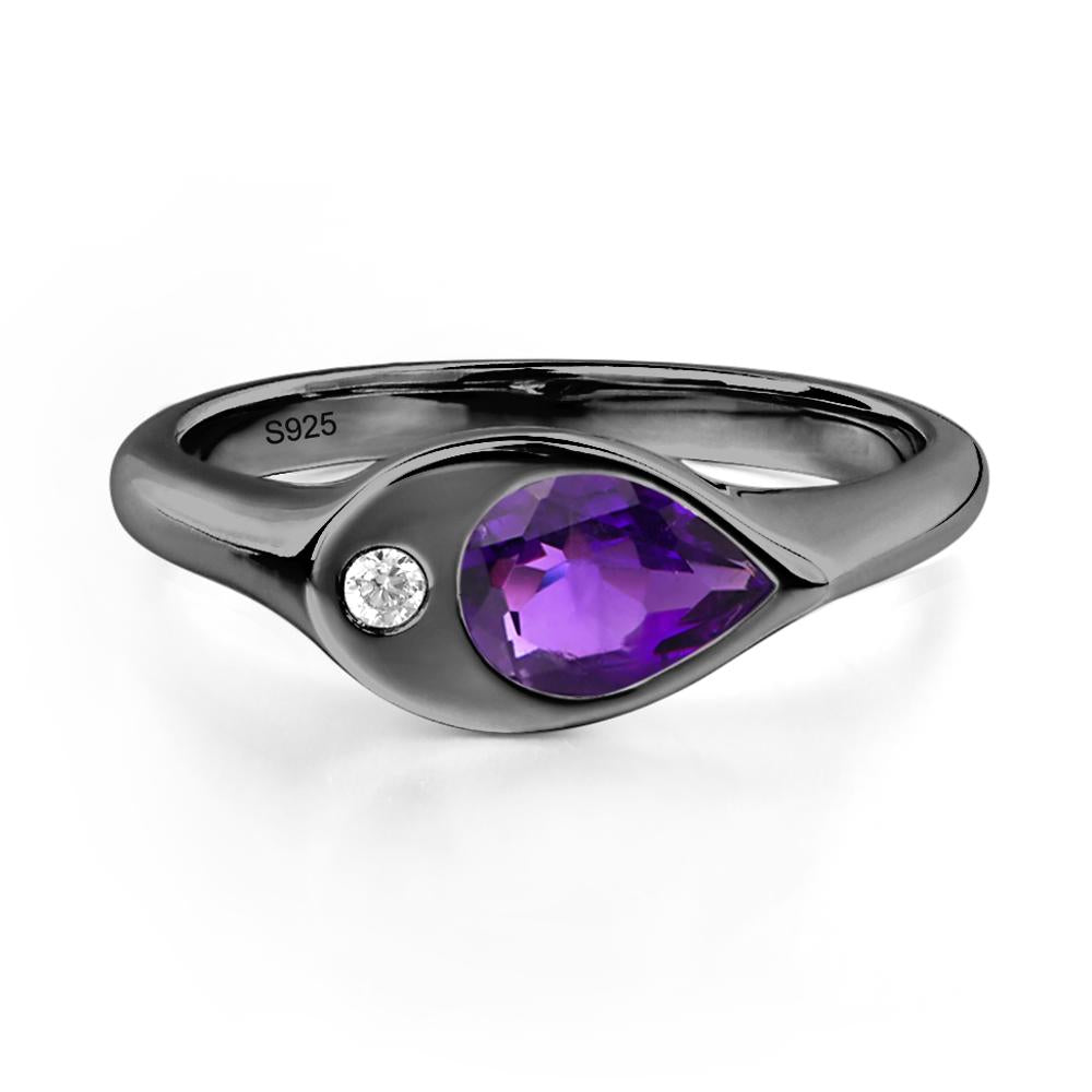 Amethyst East West Pear Engagement Ring - LUO Jewelry #metal_black finish sterling silver