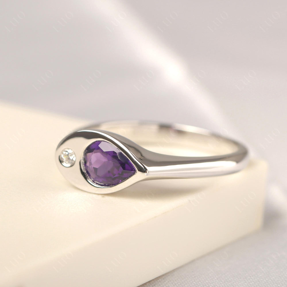 Vintage Amethyst Ring East West Pear Shaped Ring - LUO Jewelry