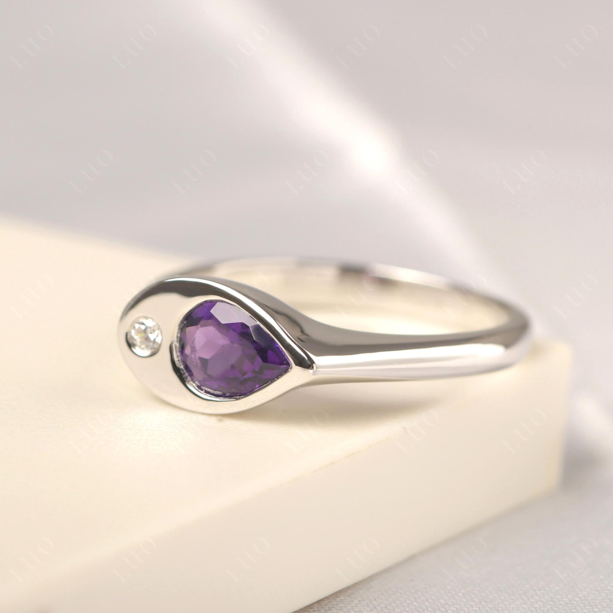 Amethyst East West Pear Engagement Ring - LUO Jewelry