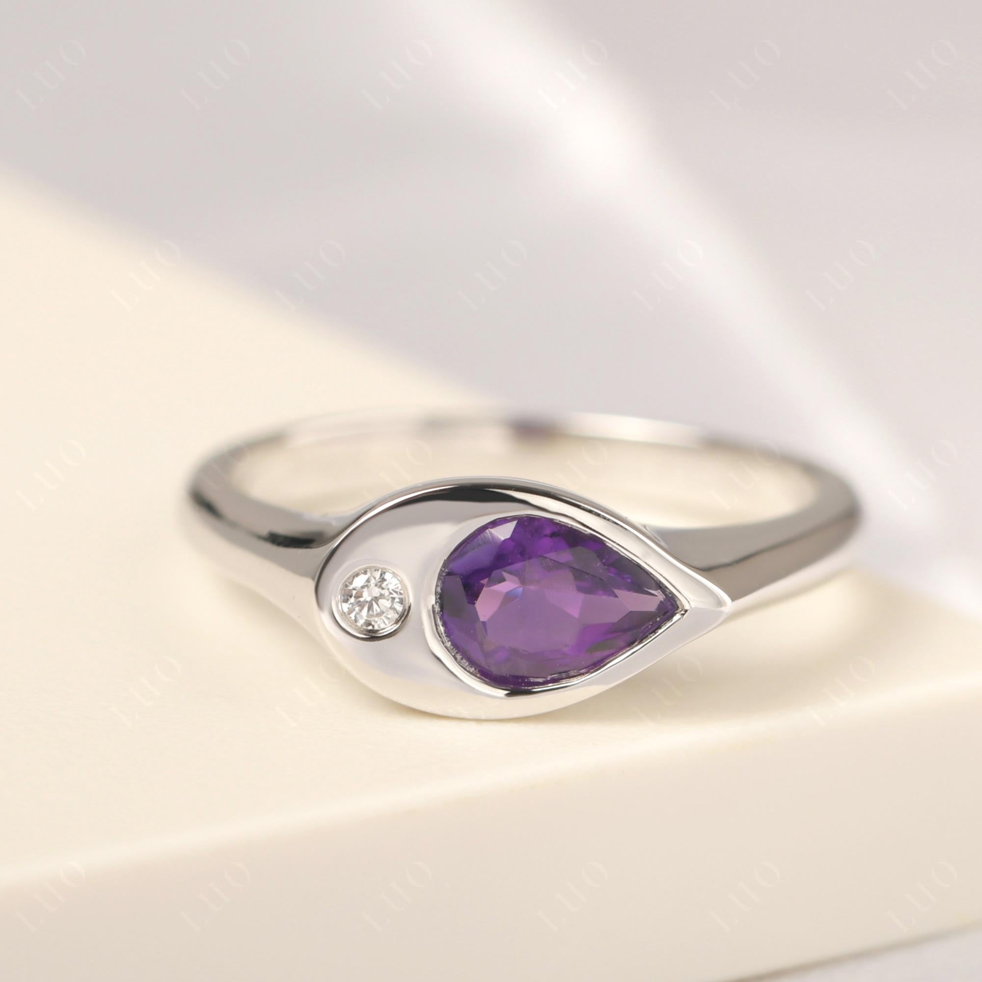 Amethyst East West Pear Engagement Ring - LUO Jewelry