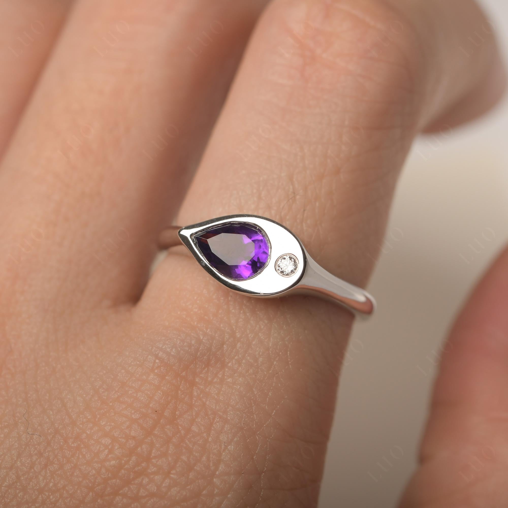 Amethyst East West Pear Engagement Ring - LUO Jewelry