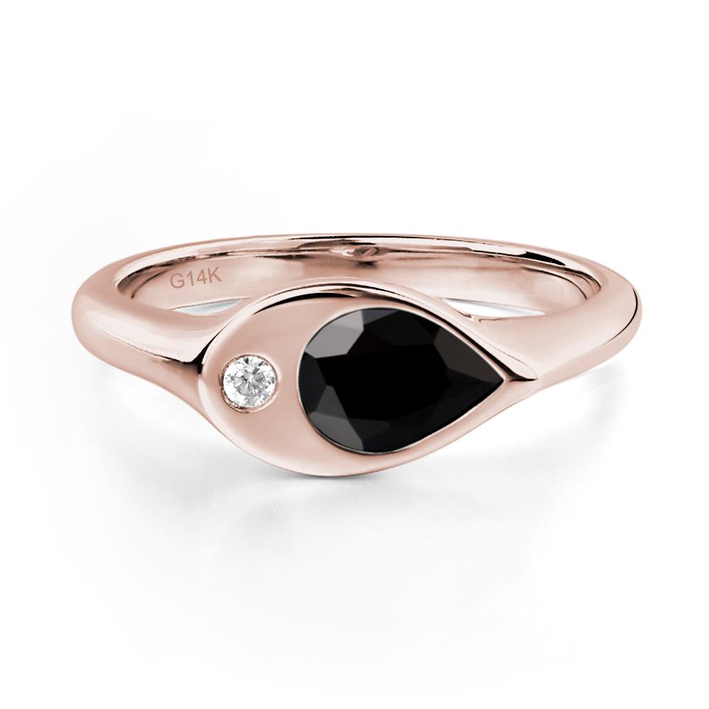 Black Stone East West Pear Engagement Ring - LUO Jewelry #metal_14k rose gold