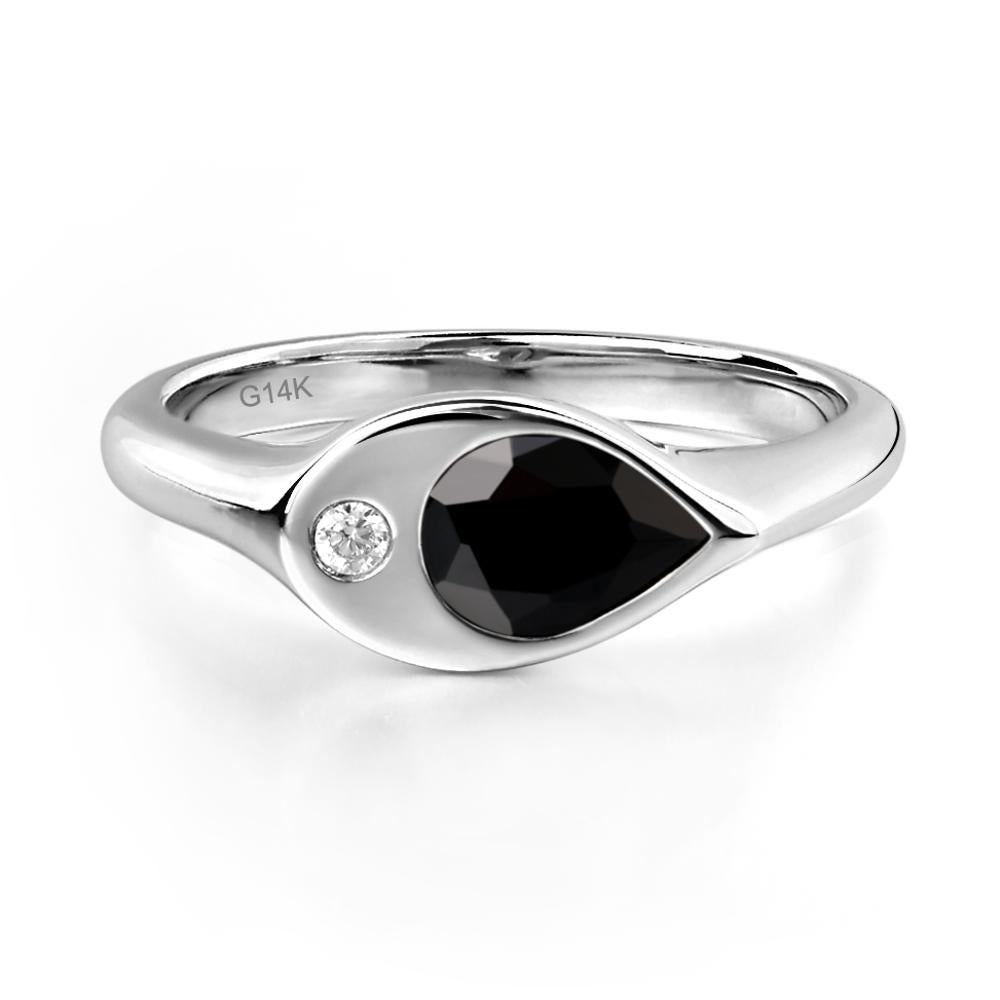 Black Stone East West Pear Engagement Ring - LUO Jewelry #metal_14k white gold