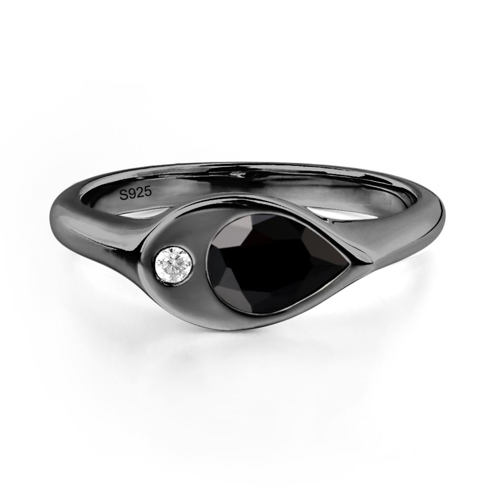 Black Stone East West Pear Engagement Ring - LUO Jewelry #metal_black finish sterling silver