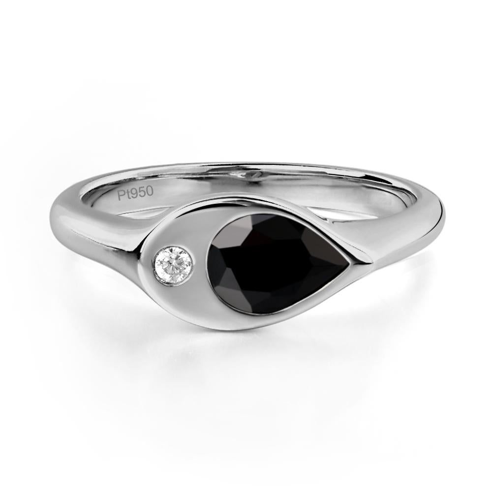 Black Stone East West Pear Engagement Ring - LUO Jewelry #metal_platinum