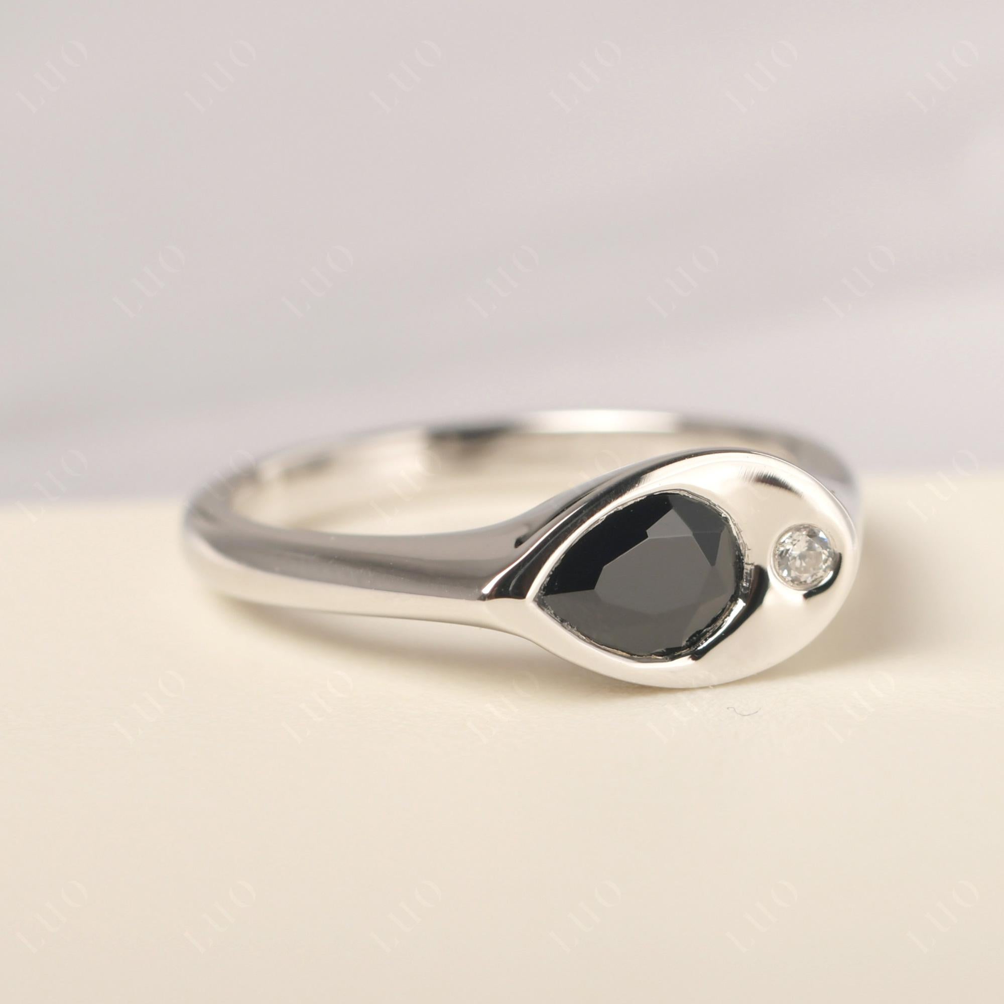 Black Stone East West Pear Engagement Ring - LUO Jewelry