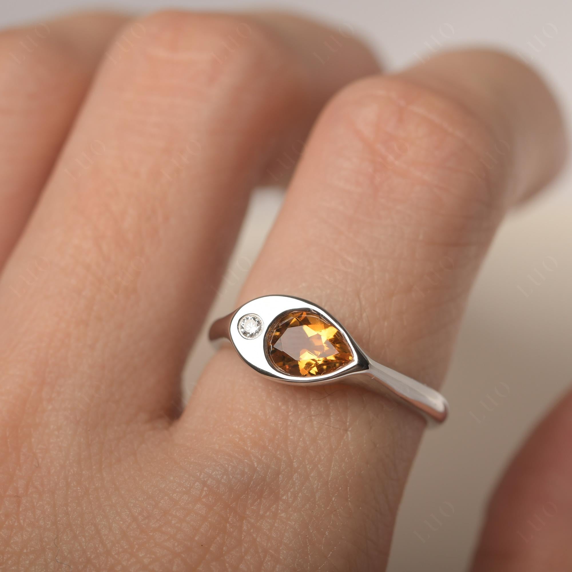 Citrine East West Pear Engagement Ring - LUO Jewelry