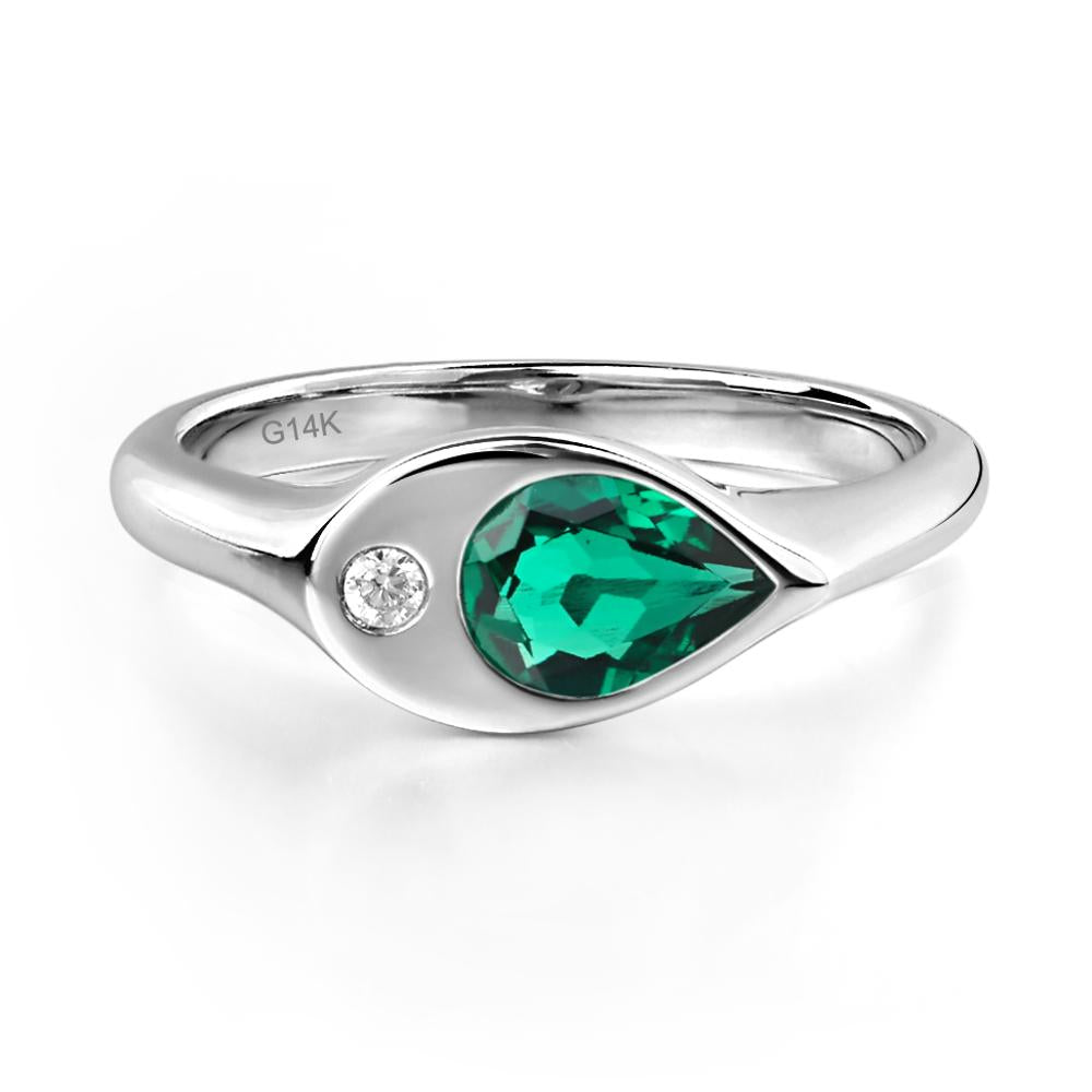 Emerald East West Pear Engagement Ring - LUO Jewelry #metal_14k white gold