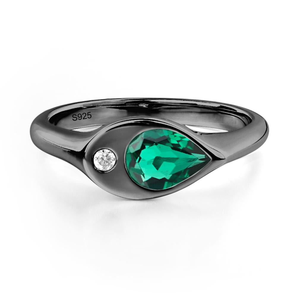 Emerald East West Pear Engagement Ring - LUO Jewelry #metal_black finish sterling silver