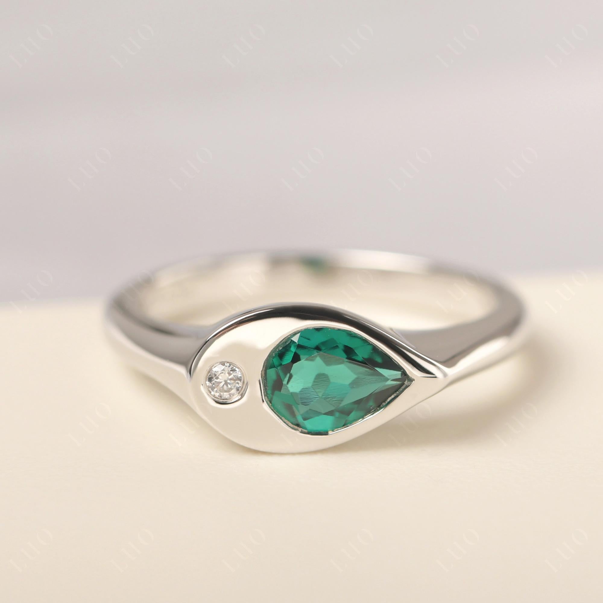 Emerald East West Pear Engagement Ring - LUO Jewelry