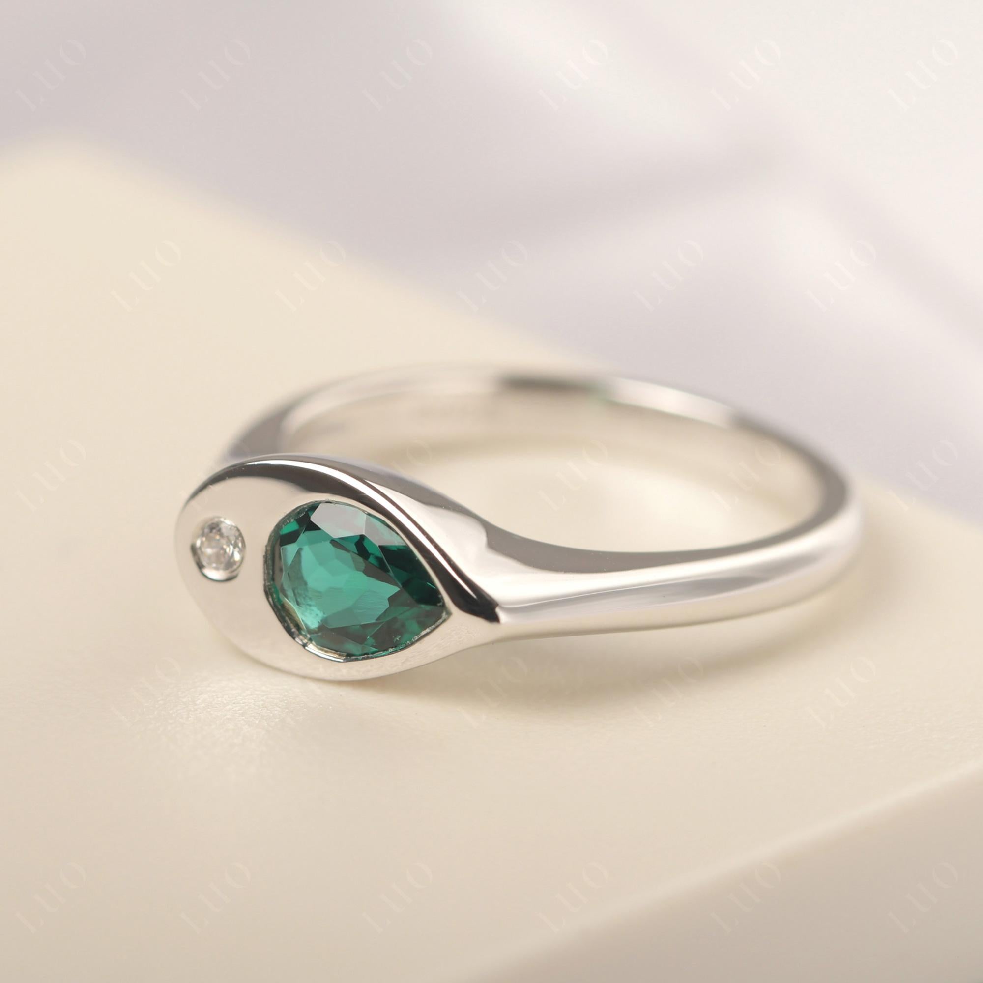 Emerald East West Pear Engagement Ring - LUO Jewelry