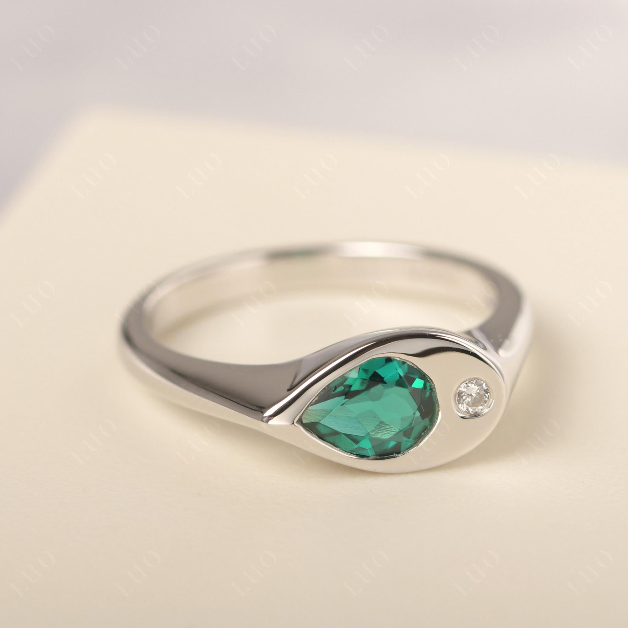 Emerald East West Pear Engagement Ring - LUO Jewelry