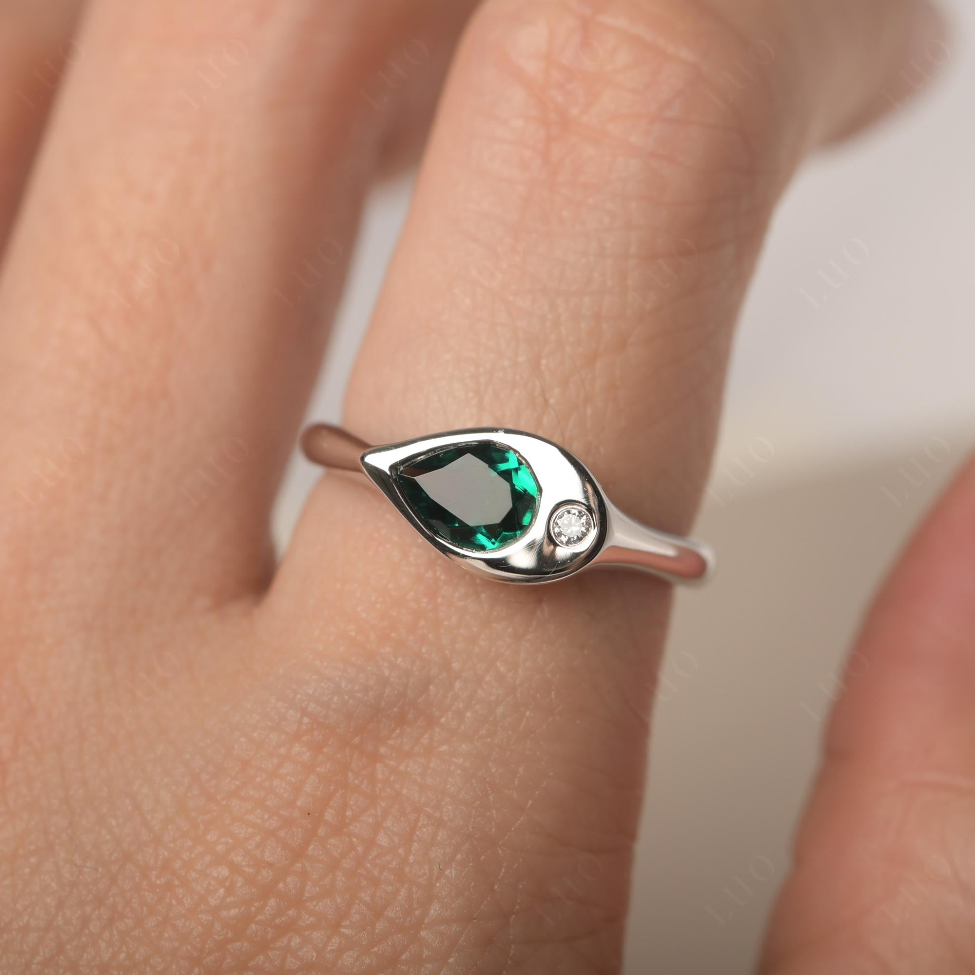 Emerald East West Pear Engagement Ring - LUO Jewelry