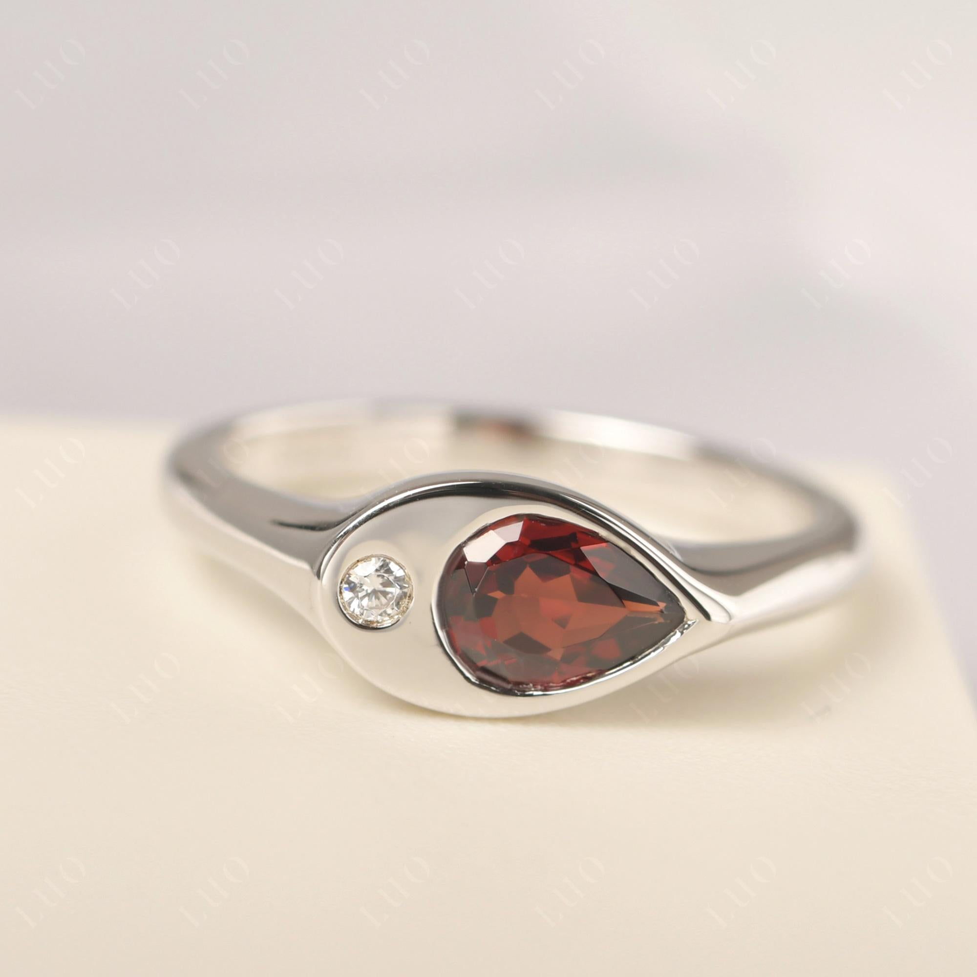 Garnet East West Pear Engagement Ring - LUO Jewelry