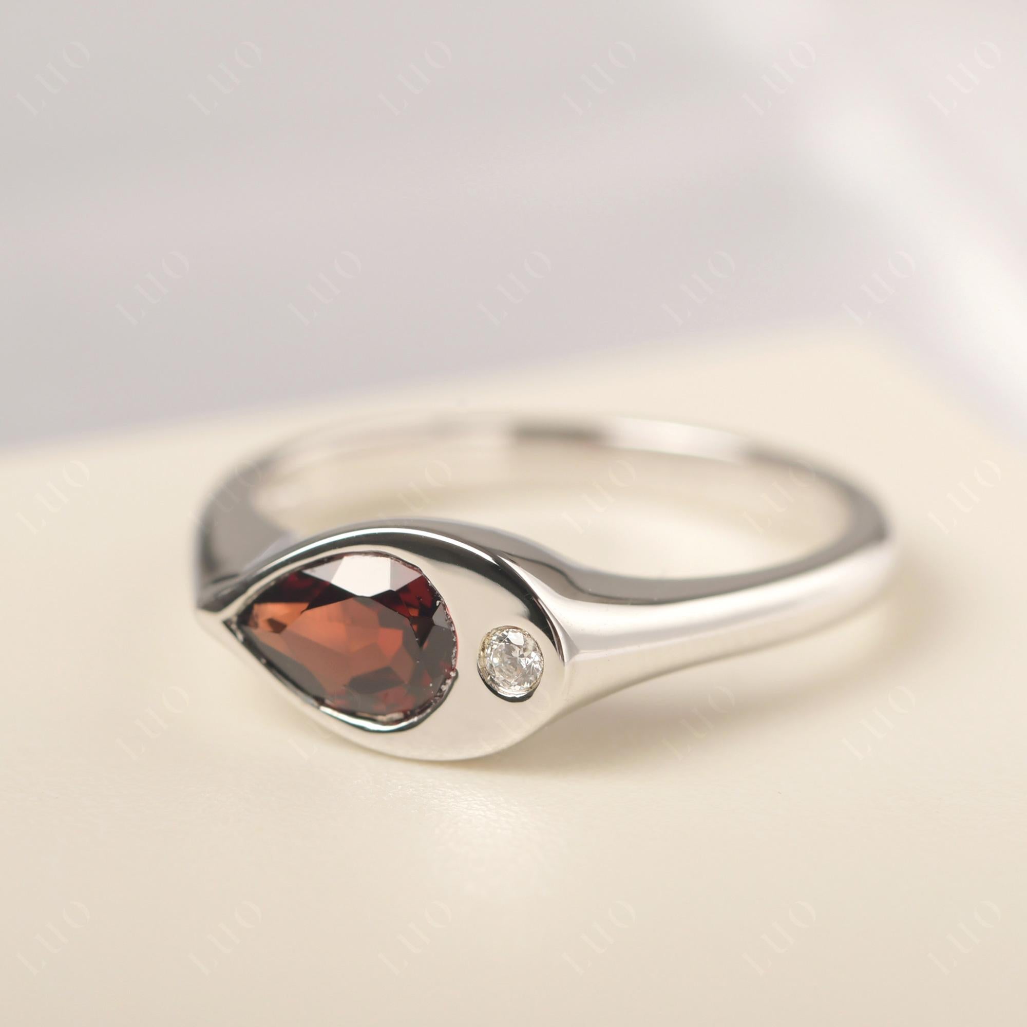 Garnet East West Pear Engagement Ring - LUO Jewelry