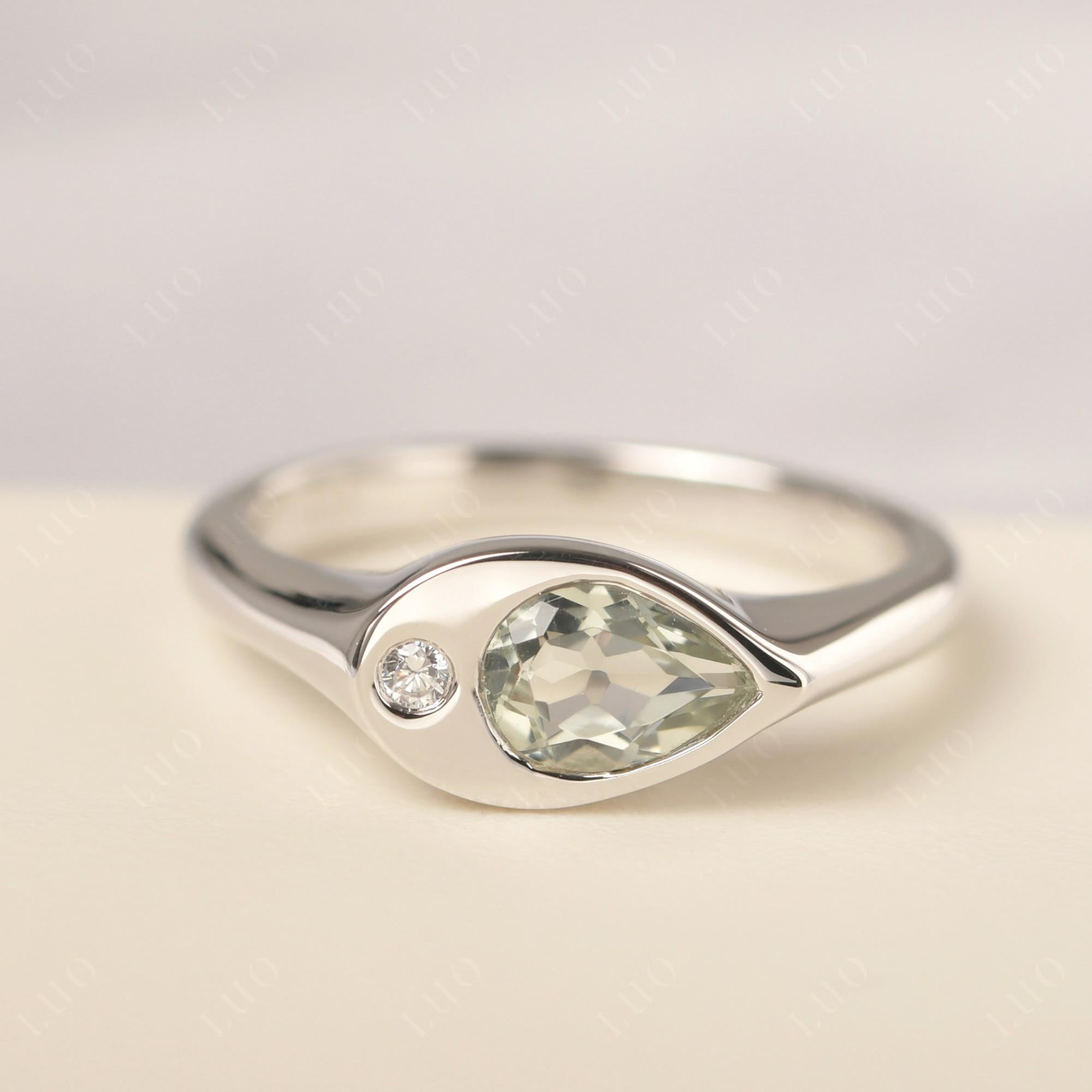 Green Amethyst East West Pear Engagement Ring - LUO Jewelry
