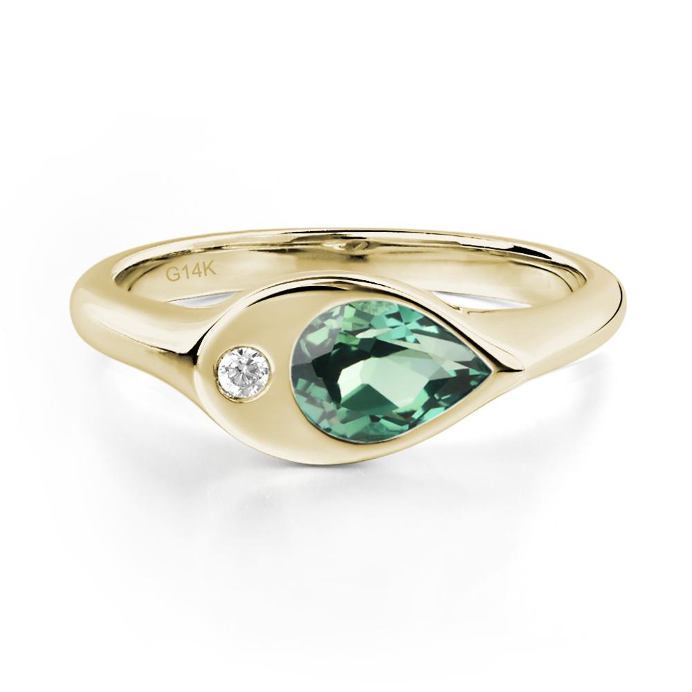 Lab Created Green Sapphire East West Pear Engagement Ring - LUO Jewelry #metal_14k yellow gold