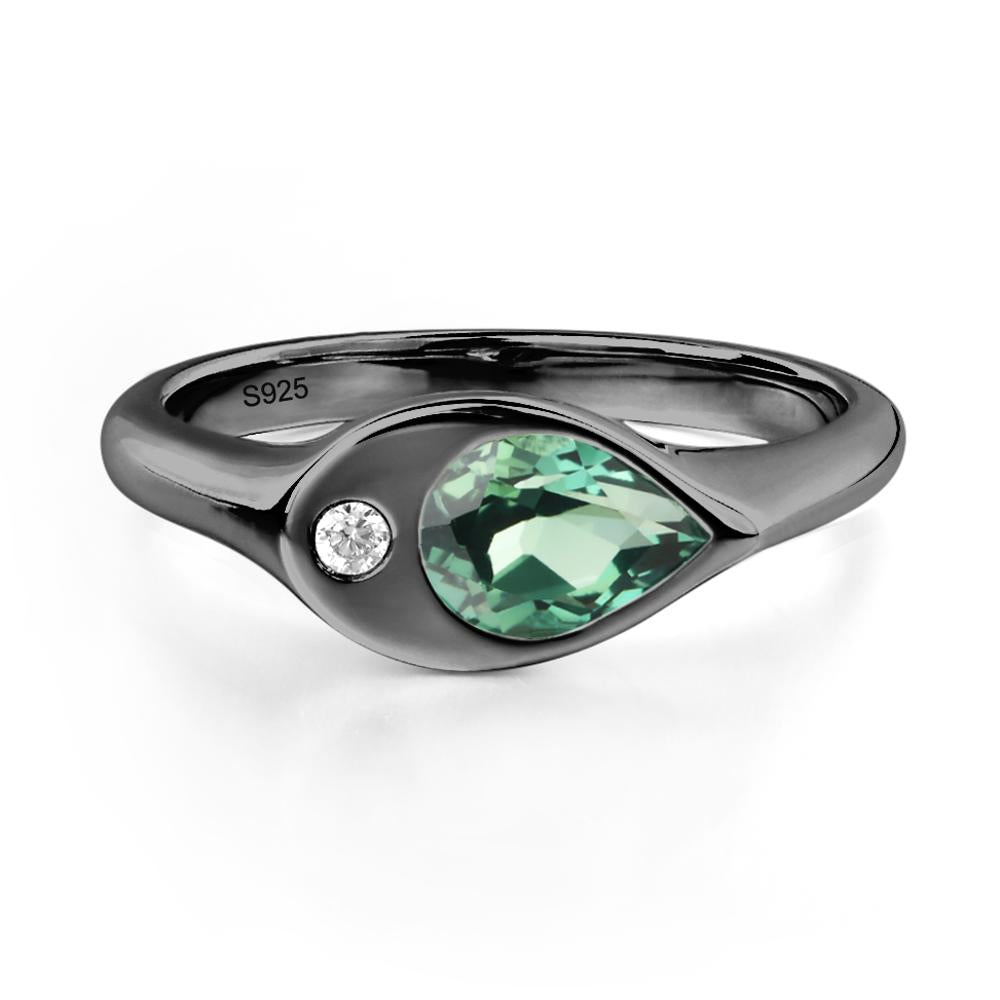 Lab Created Green Sapphire East West Pear Engagement Ring - LUO Jewelry #metal_black finish sterling silver