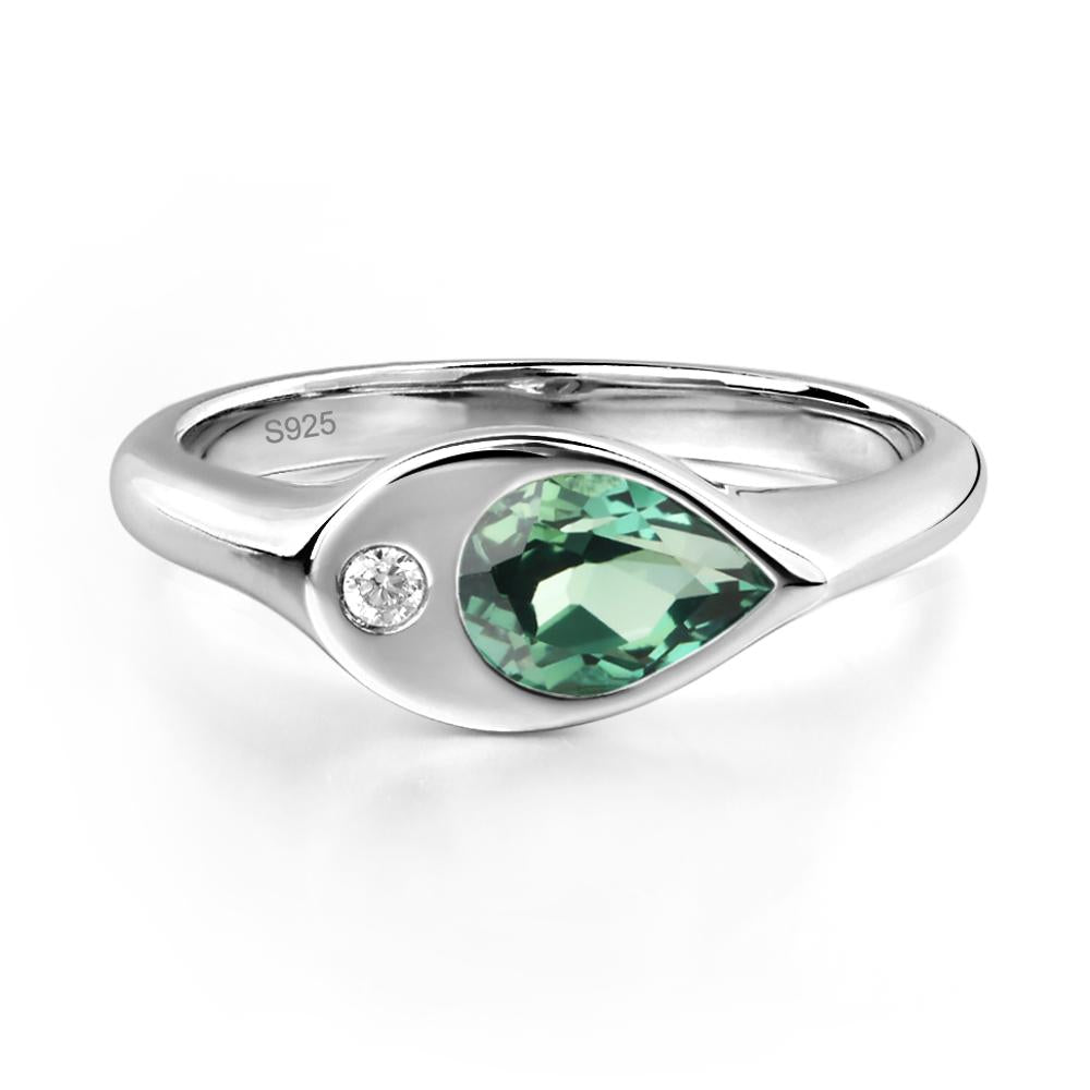 Lab Created Green Sapphire East West Pear Engagement Ring - LUO Jewelry #metal_sterling silver